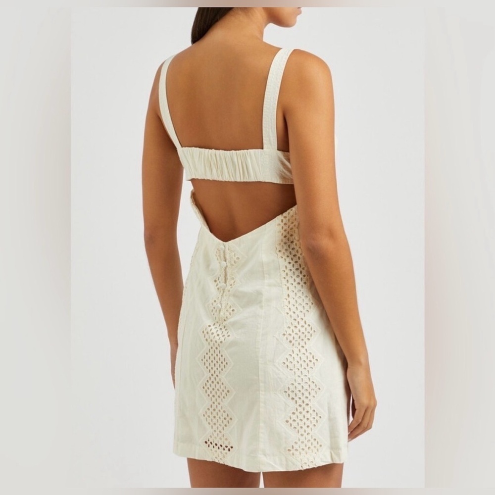 Free People Ivory Eyelet Mini Dress Square Neck Cutout Back Size M - Picture 4 of 15